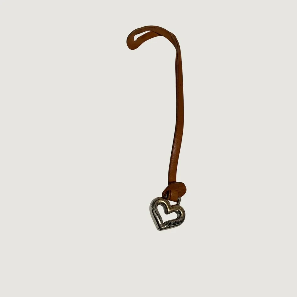Brighton Heart Bag Charm‎ Tan Leather Strap Silver Tone Keychain Fob Western